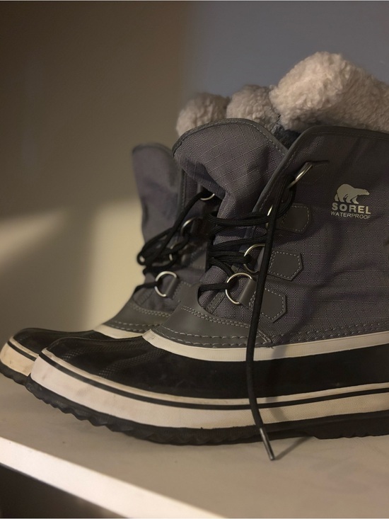 Sorel Shoes - Sorel Gray and Black Waterproof Lace-Up Winter Boots with Faux Shearling